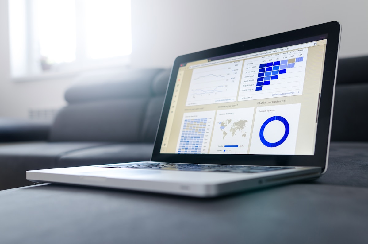 Marketing performance metrics reviewed on screen